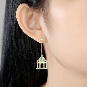 Simple and Creative Plated Gold Castle Tassel Earrings with Cubic Zirconia