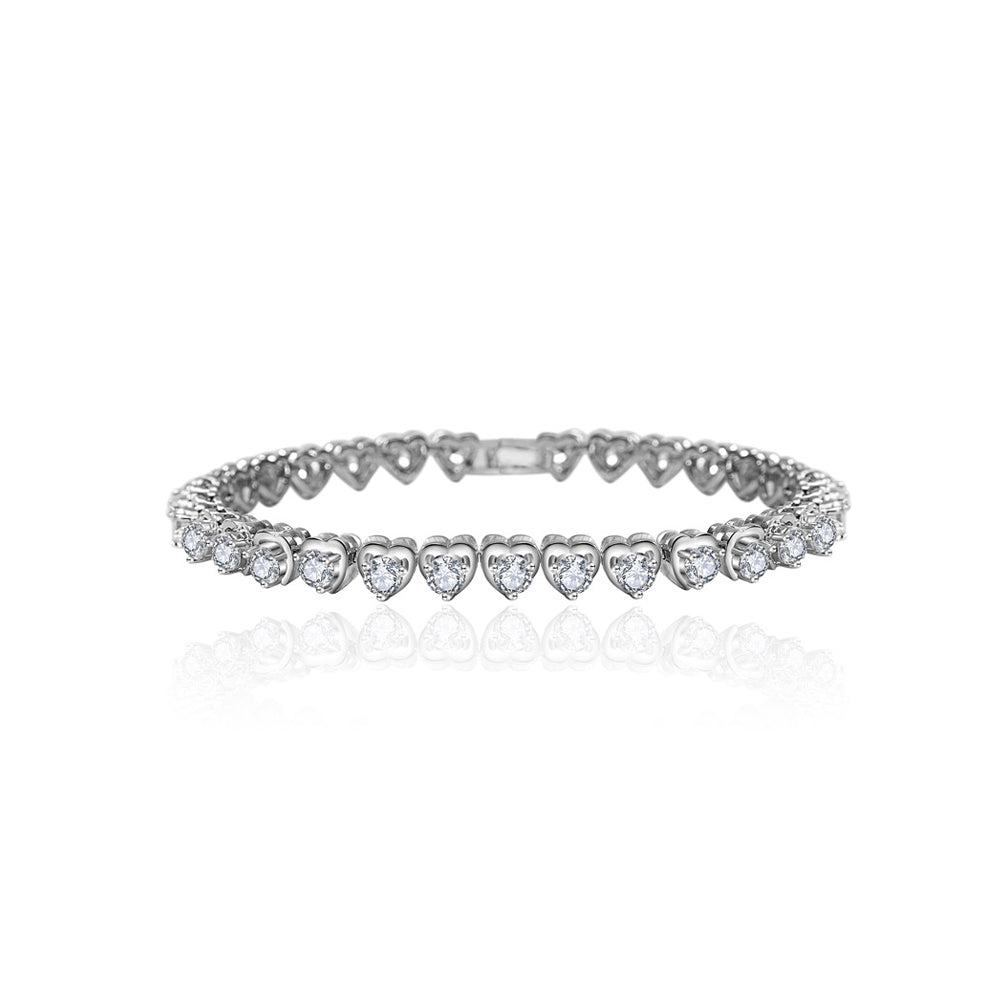 Simple and Romantic Heart-shaped Bracelet with Cubic Zirconia 19cm