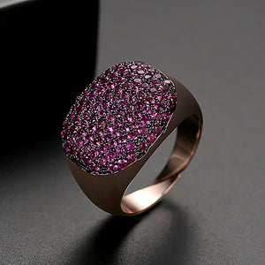 Simple and Bright Plated Rose Gold Geometric Adjustable Opening Ring with Purple Cubic Zirconia