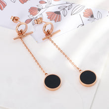 Load image into Gallery viewer, Simple Fashion Plated Rose Gold Geometric Round Tassel 316L Stainless Steel Earrings