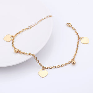 Fashion and Simple Plated Gold Heart-shaped Round Bead 316L Stainless Steel Anklet