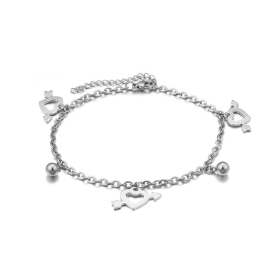 Fashion and Simple Cupid's Arrow Heart-shaped Round Bead 316L Stainless Steel Anklet