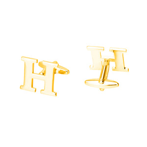 Simple Personality Plated Gold English Alphabet H Cufflinks