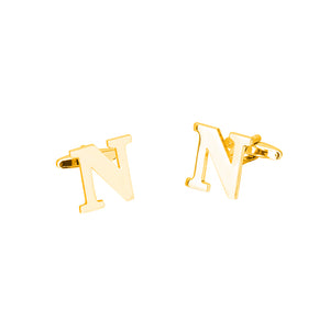 Simple Personality Plated Gold English Alphabet N Cufflinks