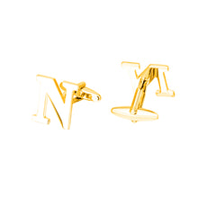 Load image into Gallery viewer, Simple Personality Plated Gold English Alphabet N Cufflinks