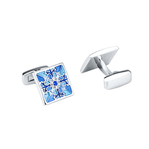 Fashion and Elegant Blue Pattern Geometric Square Cufflinks