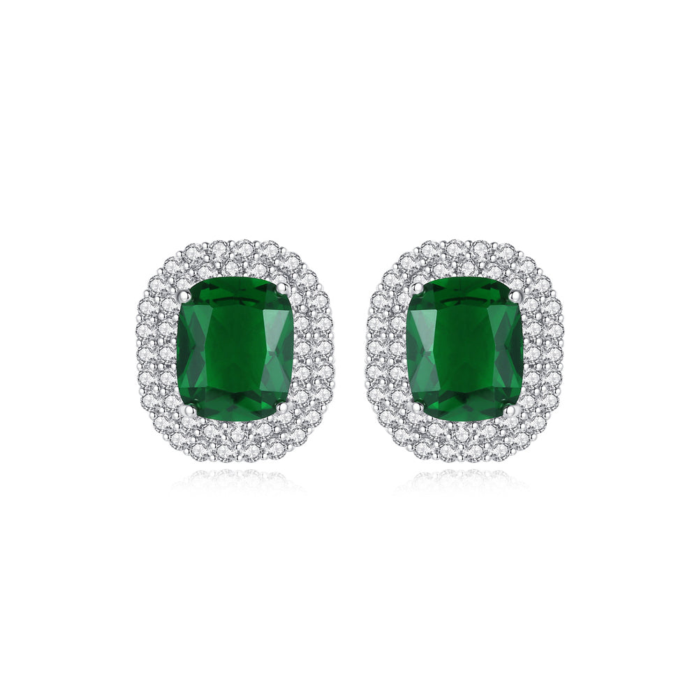 Elegant Bright Geometric Green Cubic Zirconia Stud Earrings