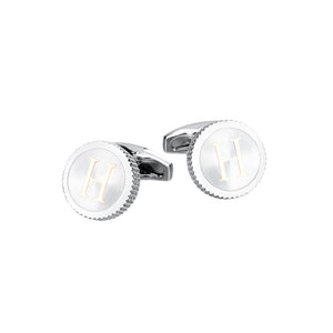 Fashion Simple English Alphabet H Round Cufflinks