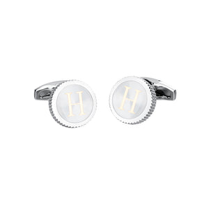 Fashion Simple English Alphabet H Round Cufflinks