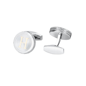 Fashion Simple English Alphabet H Round Cufflinks