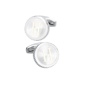 Fashion Simple English Alphabet H Round Cufflinks