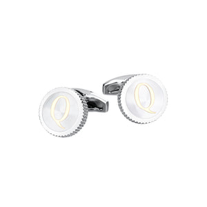 Fashion Simple English Alphabet Q Round Cufflinks