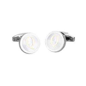 Fashion Simple English Alphabet Q Round Cufflinks