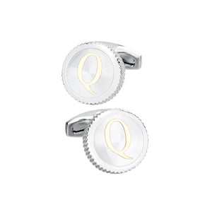 Fashion Simple English Alphabet Q Round Cufflinks