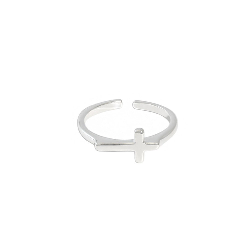 925 Sterling Silver Simple Classic Cross Adjustable Open Ring