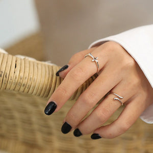 925 Sterling Silver Simple Classic Cross Adjustable Open Ring