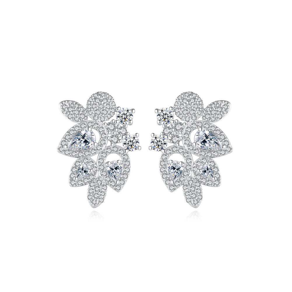 Elegant Bright Geometric Flower Earrings with Cubic Zirconia