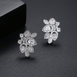 Elegant Bright Geometric Flower Earrings with Cubic Zirconia