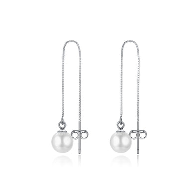 925 Sterling Silver Simple and Elegant Imitation Pearl Tassel Earrings