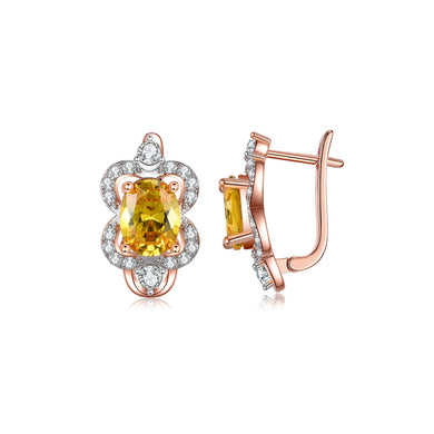 Fashion and Elegant Plated Rose Gold Flower Earrings with Yellow Cubic Zirconia