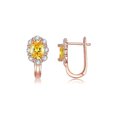 Simple and Elegant Plated Rose Gold Flower Earrings with Yellow Cubic Zirconia