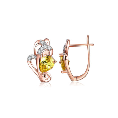 Fashion Simple Plated Rose Gold Flower Earrings with Yellow Cubic Zirconia