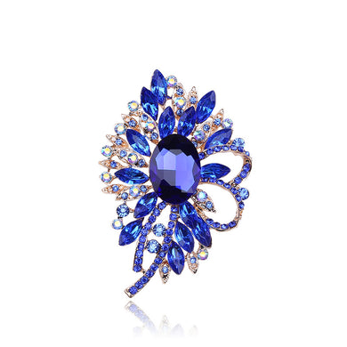 Elegant and Bright Plated Gold Geometric Flower Brooch with Blue Cubic Zirconia