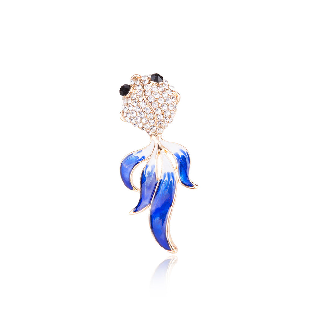 Simple and Fashion Plated Gold Goldfish Brooch with Cubic Zirconia