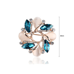 Fashion and Elegant Plated Gold Geometric Pattern Opal Brooch with Blue Cubic Zirconia