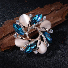 Load image into Gallery viewer, Fashion and Elegant Plated Gold Geometric Pattern Opal Brooch with Blue Cubic Zirconia