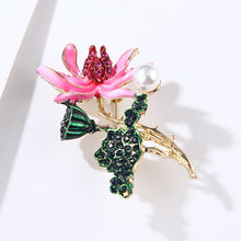 Load image into Gallery viewer, Fashion and Elegant Plated Gold Lotus Imitation Pearl Brooch with Cubic Zirconia