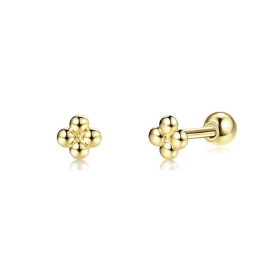 925 Sterling Silver Plated Gold Simple Fashion Geometric Flower Stud Earrings