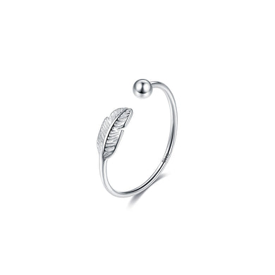 925 Sterling Silver Simple Fashion Leaf Adjustable Open Ring