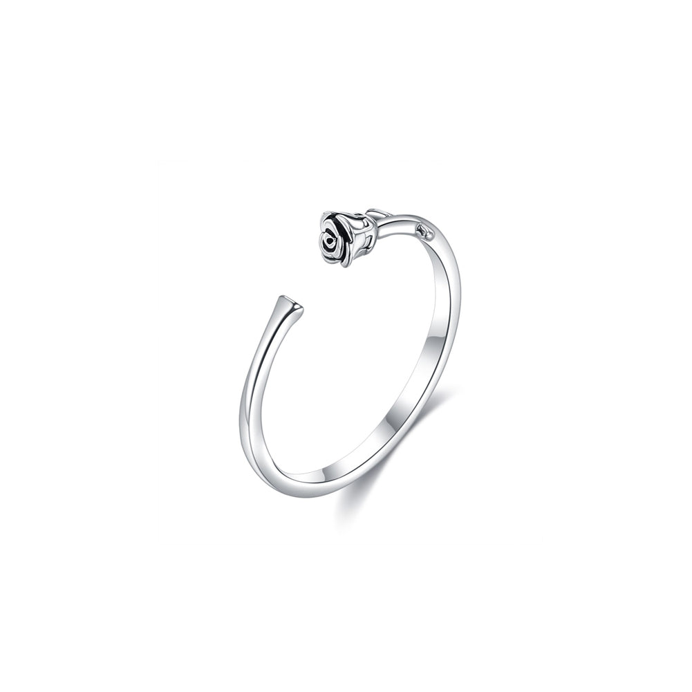 925 Sterling Silver Simple Romantic Rose Adjustable Opening Ring