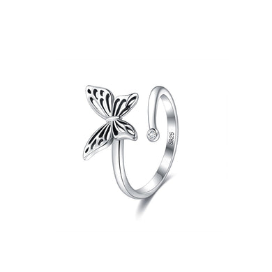 925 Sterling Silver Fashion and Elegant Butterfly Adjustable Open Ring with Cubic Zirconia