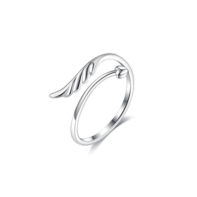 925 Sterling Silver Fashion Simple Angel Wing Adjustable Open Ring