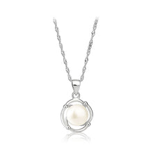 Load image into Gallery viewer, 925 Sterling Silver Simple and Elegant Geometric Round White Freshwater Pearl Pendant with Necklace