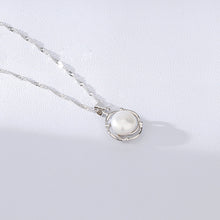 Load image into Gallery viewer, 925 Sterling Silver Simple and Elegant Geometric Round White Freshwater Pearl Pendant with Necklace