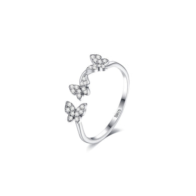 925 Sterling Silver Fashion and Elegant Butterfly Adjustable Open Ring with Cubic Zirconia