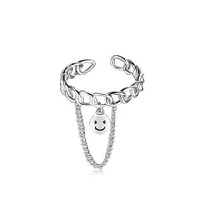 Load image into Gallery viewer, 925 Sterling Silver Fashion Cute Hollow Geometric Smiley Face Tassel Adjustable Opening Ring