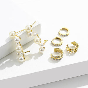 Elegant Temperament Plated Gold Geometric Imitation Pearl Stud Earrings