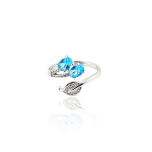 Load image into Gallery viewer, 925 Sterling Silver Simple Fashion Leaf Adjustable Opening Ring with Blue Cubic Zirconia