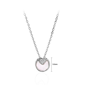 925 Sterling Silver  Fashion Simple Heart-shaped Geometric Round Pendant with Cubic Zirconia and Necklace