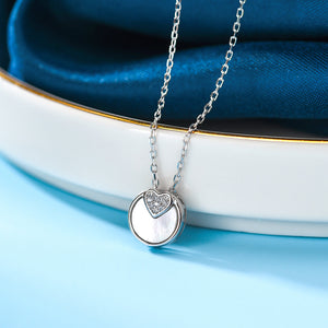 925 Sterling Silver  Fashion Simple Heart-shaped Geometric Round Pendant with Cubic Zirconia and Necklace