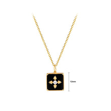 Load image into Gallery viewer, 925 Sterling Silver Plated Gold Simple Vintage Leaf Pattern Geometric Square Pendant with Cubic Zirconia and Necklace