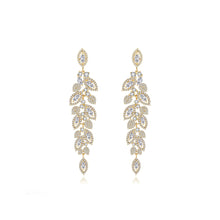 Load image into Gallery viewer, Elegant Temperament Plated Gold Leaf Tassel Earrings with Cubic Zirconia