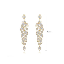 Load image into Gallery viewer, Elegant Temperament Plated Gold Leaf Tassel Earrings with Cubic Zirconia