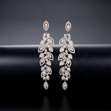 Load image into Gallery viewer, Elegant Temperament Plated Gold Leaf Tassel Earrings with Cubic Zirconia