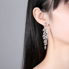 Load image into Gallery viewer, Elegant Temperament Plated Gold Leaf Tassel Earrings with Cubic Zirconia