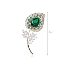 Load image into Gallery viewer, Elegant and Bright Plated Gold Leaf Brooch with Green Cubic Zirconia